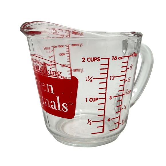 Vintage Anchor Hocking Originals Glass Measuring 2 Cup 16 oz Red Lettering Clear - Picture 6 of 8